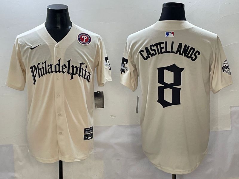 Men 2025 Philadelphia Phillies #8 Castellanos Cream Five generations Joint Name Nike MLB Jersey style 6
